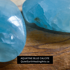 Photo of Aquatine Blue Calcite, a dreamy aqua green-blue and natural beige stone that promotes peaceful communication