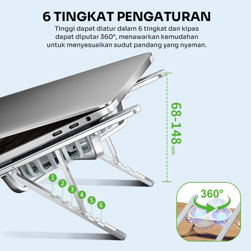 Thumbnail: ROBOT RT-LS04 Cooling Stand Holder with Dual Fan for Notebook Laptop Tablet