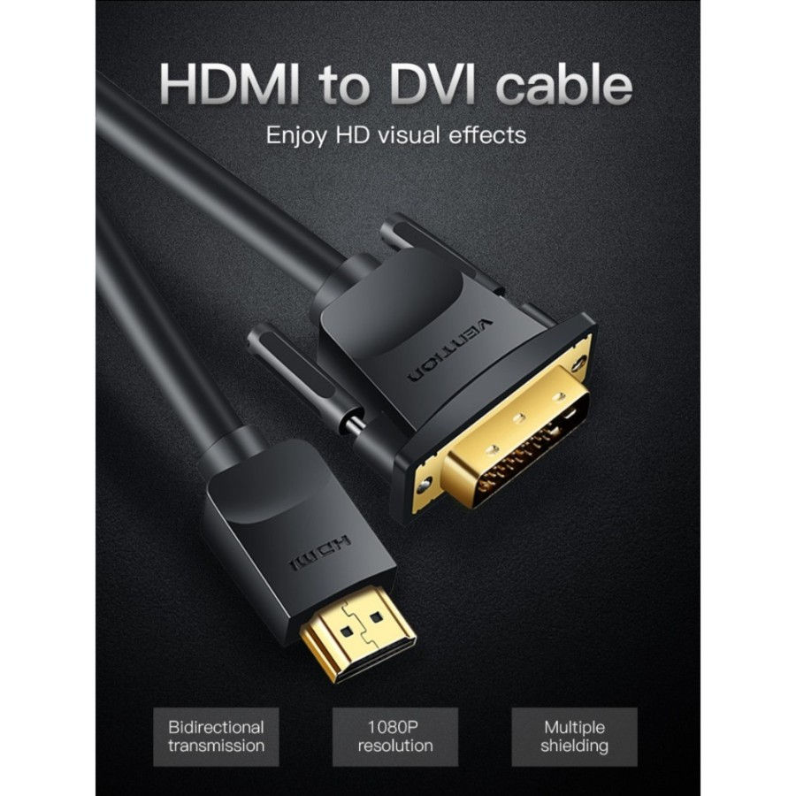 Thumbnail: VENTION Cable HDMI Male to DVI 24+1 Male Bi-Directional Audio Video Transmission