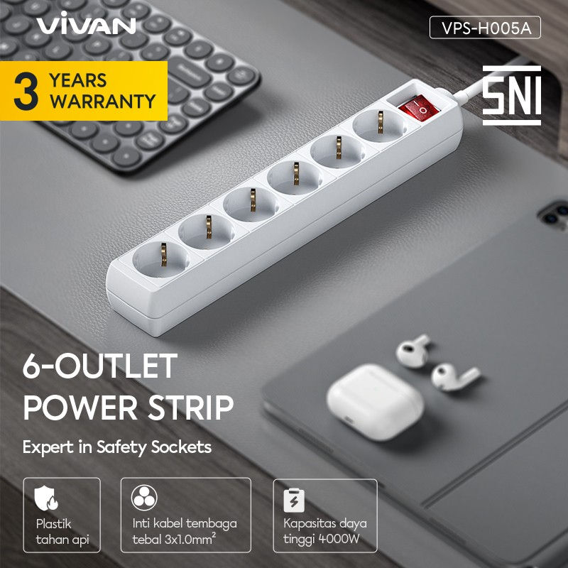 Thumbnail: VIVAN VPS Colokan Stop Kontak Power Strip Safety Socket Saklar 3-5 Port A
