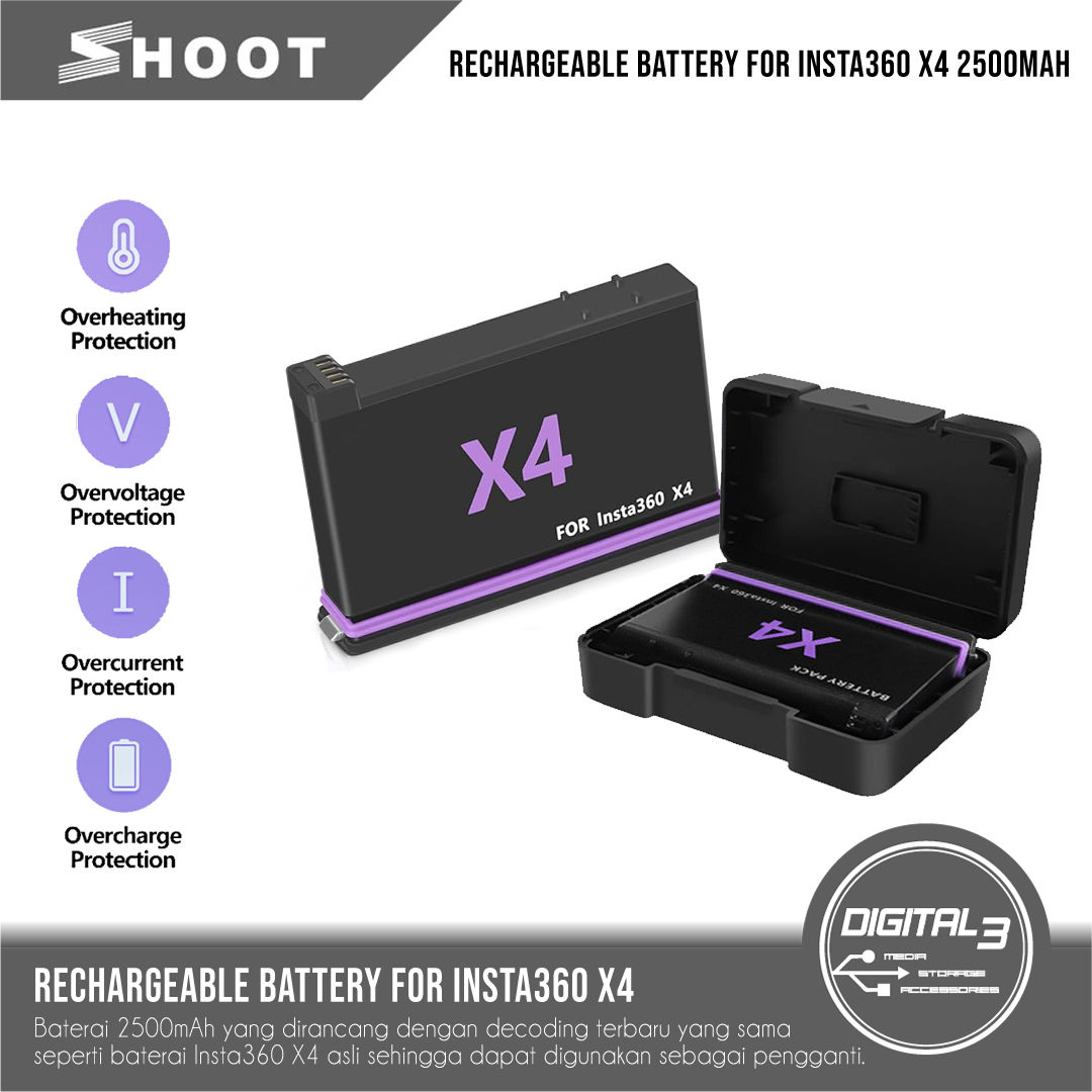 SHOOT Battery Single Pack 2500mAh for Insta360 X4 Rechargeable - G13