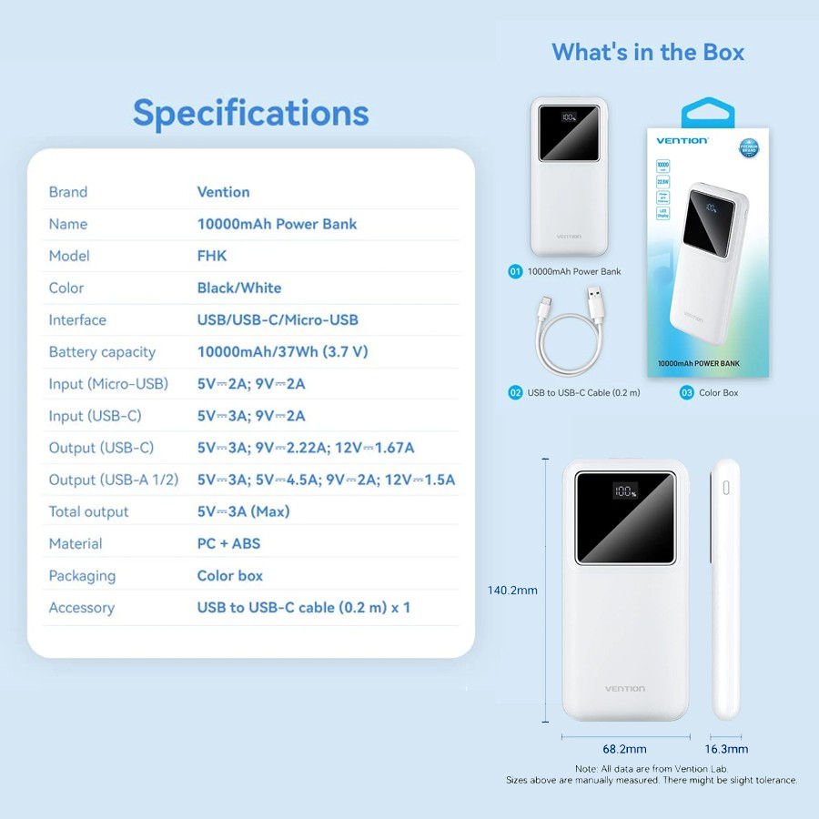 Thumbnail: VENTION Powerbank 10000mAh with LED Display Indicator Fast Charging - FHK