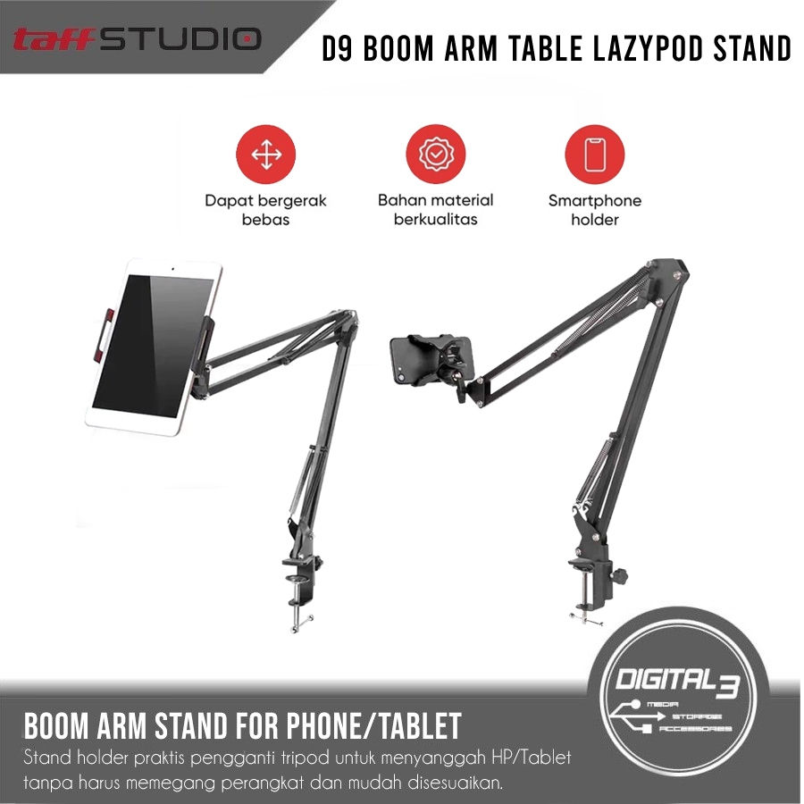 TaffSTUDIO D9 Boom Arm Tablet Phone Holder Clamp Lazypod Stand