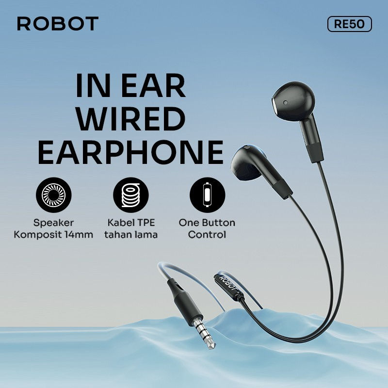 Thumbnail: Robot RE50 Wired Headset Kabel AUX Jack 3.5mm Earphone with MIC