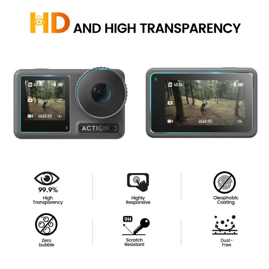 Thumbnail: STARTRC Tempered Glass LCD Screen + Lens Guard DJI Action 3 (2 SET)