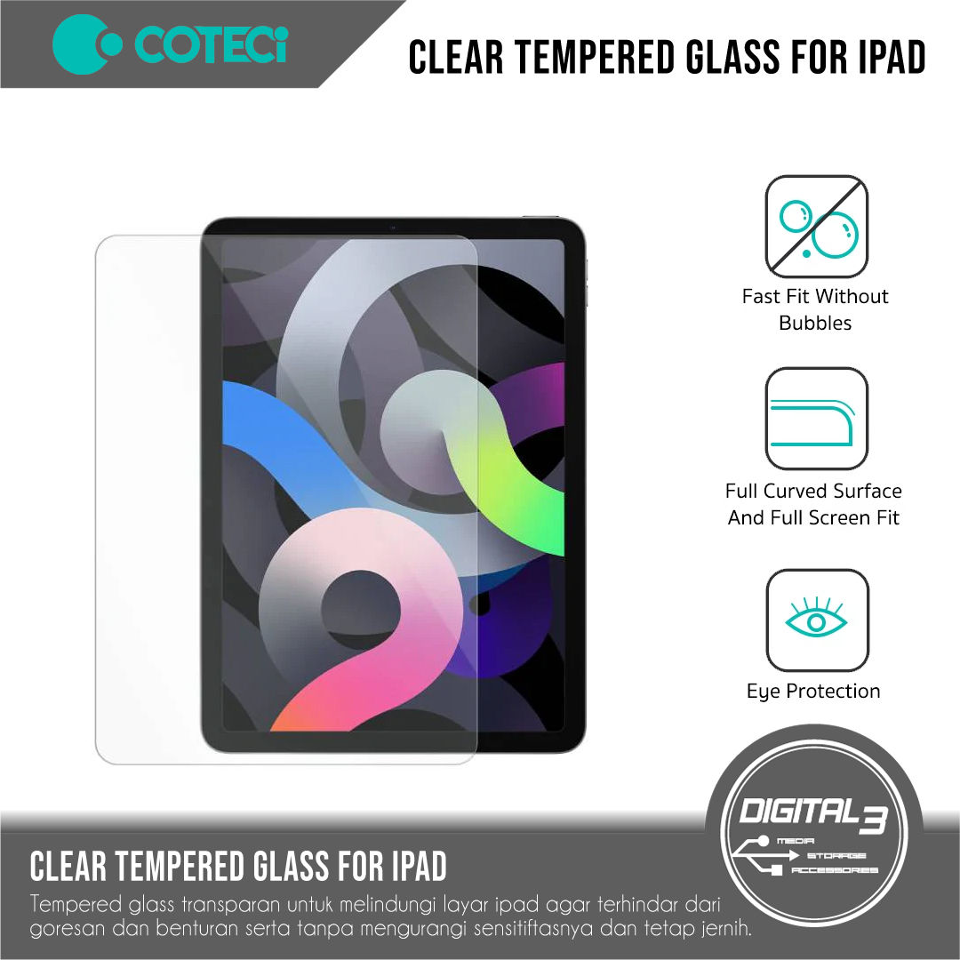 COTECI Tempered Glass Clear Screen Protective Film for iPad Air/iPad Pro
