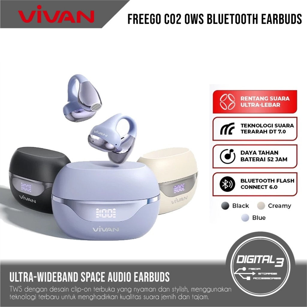 VIVAN FREEGO C02 OWS Earphone Bluetooth 5.4 Clip-On Design Earbuds ENC Mic Call