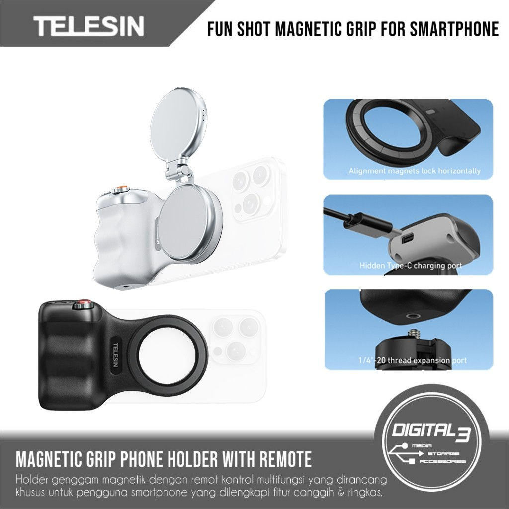 TELESIN Fun Shot Magnetic Grip For Phone with Detachable Remote Control P1-MP