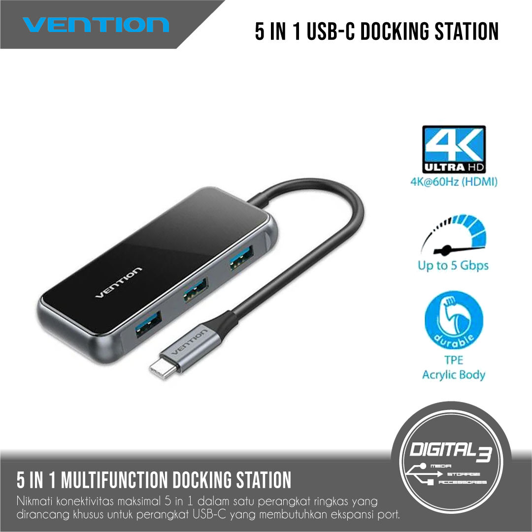 VENTION 5 in 1 Multifunction USB-C Docking Station Hub Multiport Universal