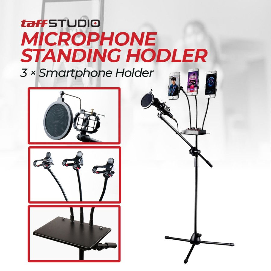 Thumbnail: TaffSTUDIO ND-04P Microphone Standing Holder Tripod with 3x Phone Holder