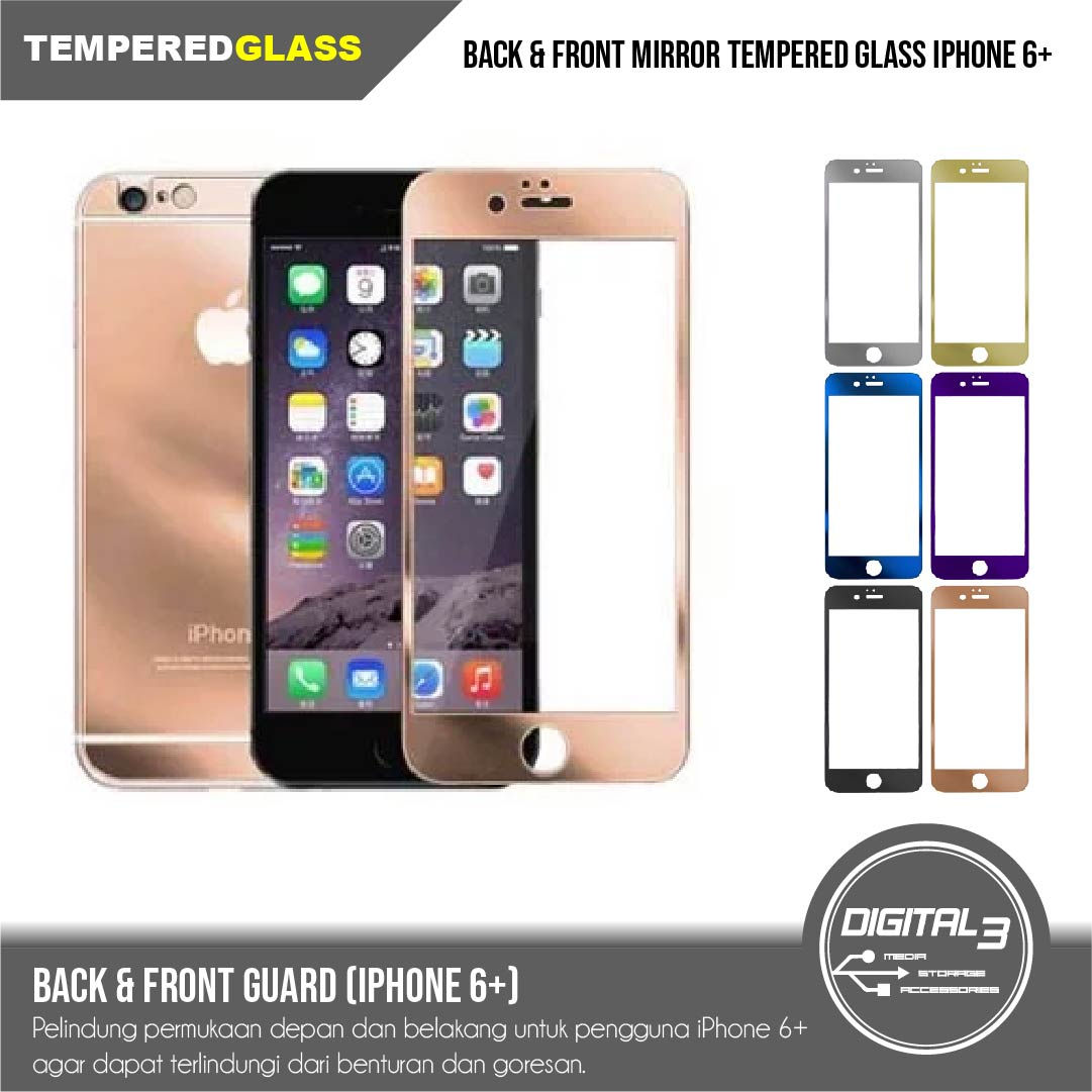Tempered Glass Mirror 3D Warna Iphone 6+ / 6S+ 6 PLUS Depan + Belakang