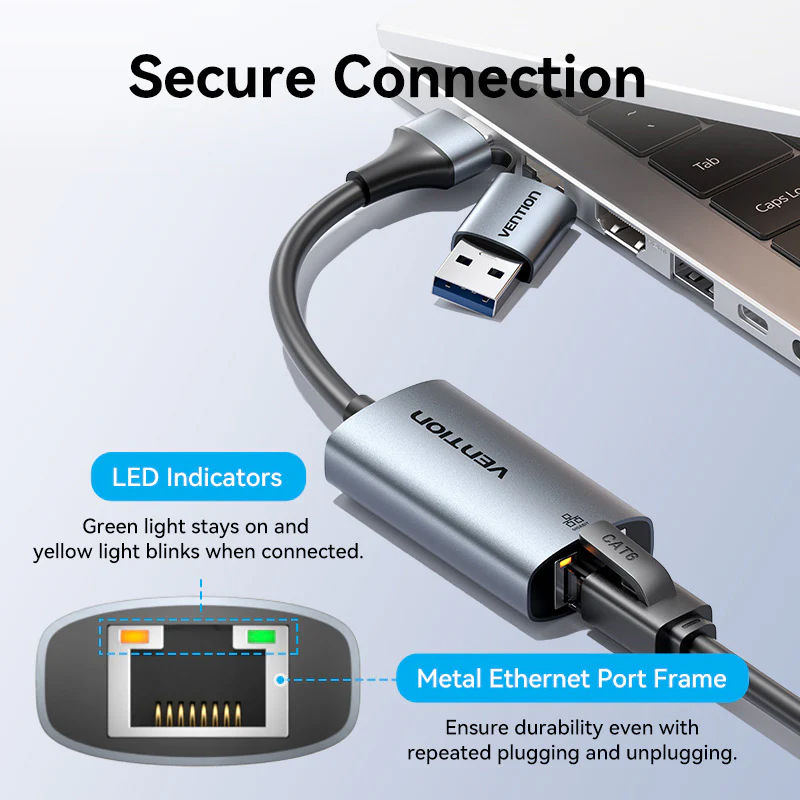 Thumbnail: VENTION 2 in 1 USB-C/USB-A to Gigabit RJ45 Female Ethernet Adapter - CFQHB