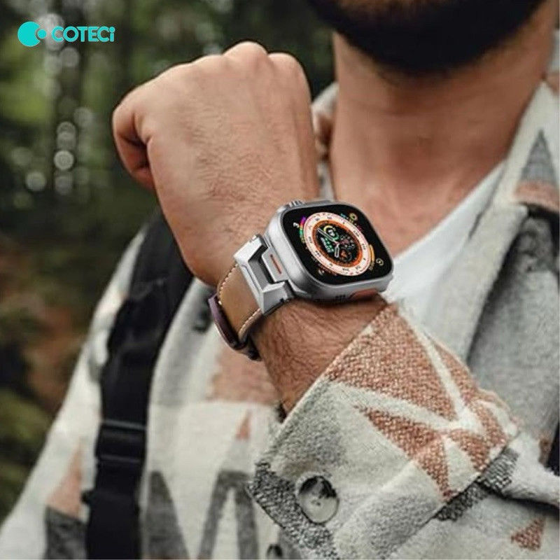 Thumbnail: COTECI W126 Mecha Leather Strap Metal Classic Design for iWatch 42/44/45/46/49mm