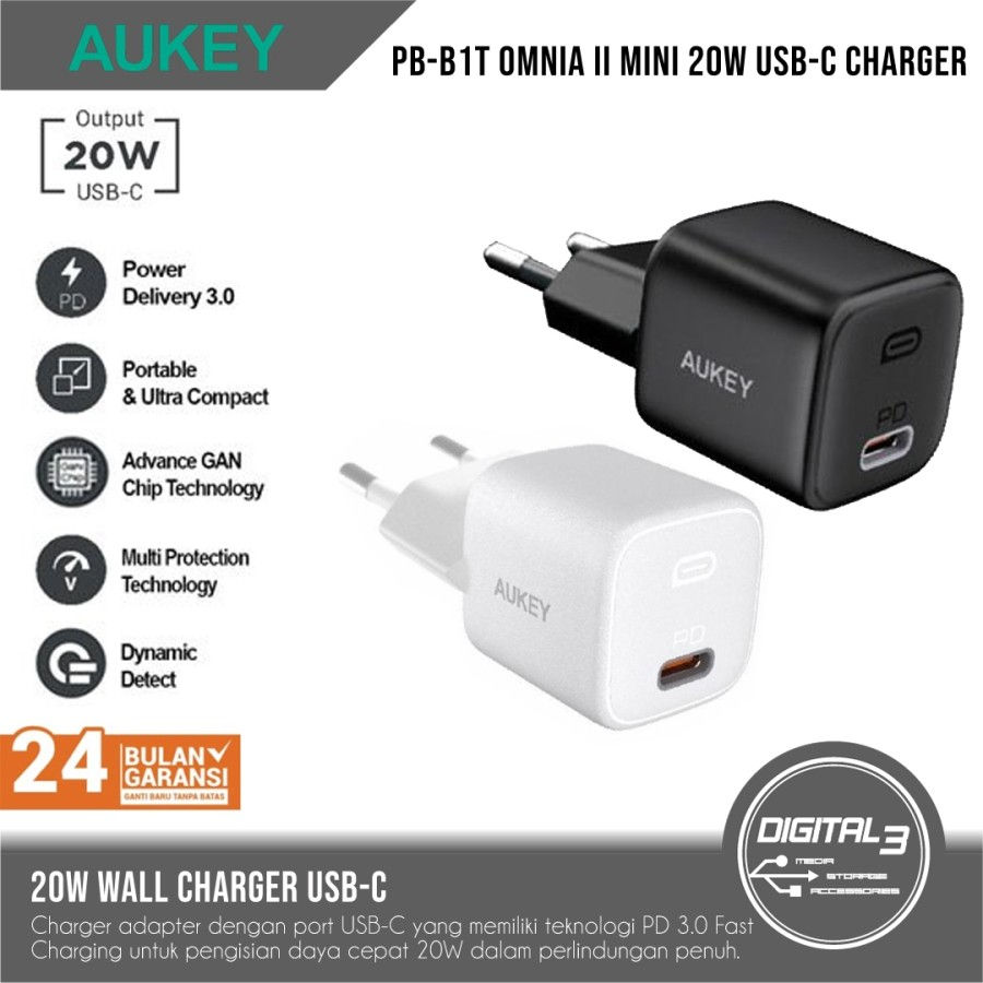Aukey PA-B1T Omnia II Mini 20W Charger Adapter GAN PD Fast Charging
