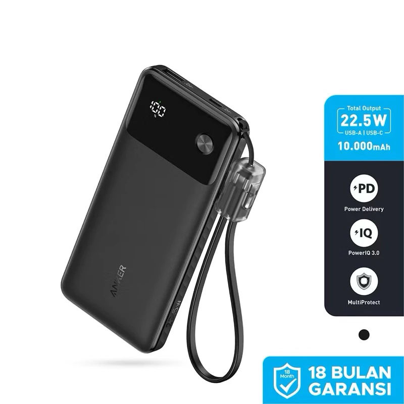 Thumbnail: Anker Powerbank 10.000mAh PD 22.5W Digital Display with Cable USB-C A1388