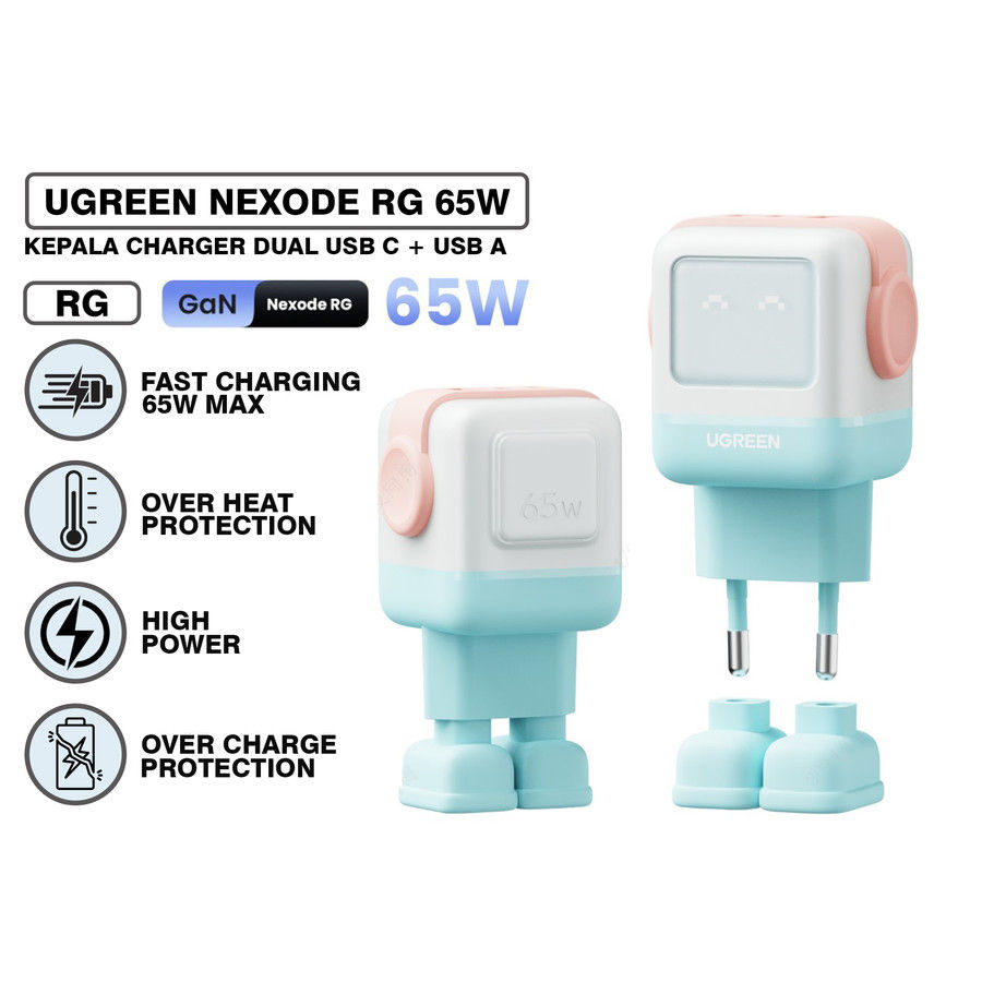 Thumbnail: Ugreen CD361 Charger Nexode RG RobotGaN 3 Port Fast Charging 65W
