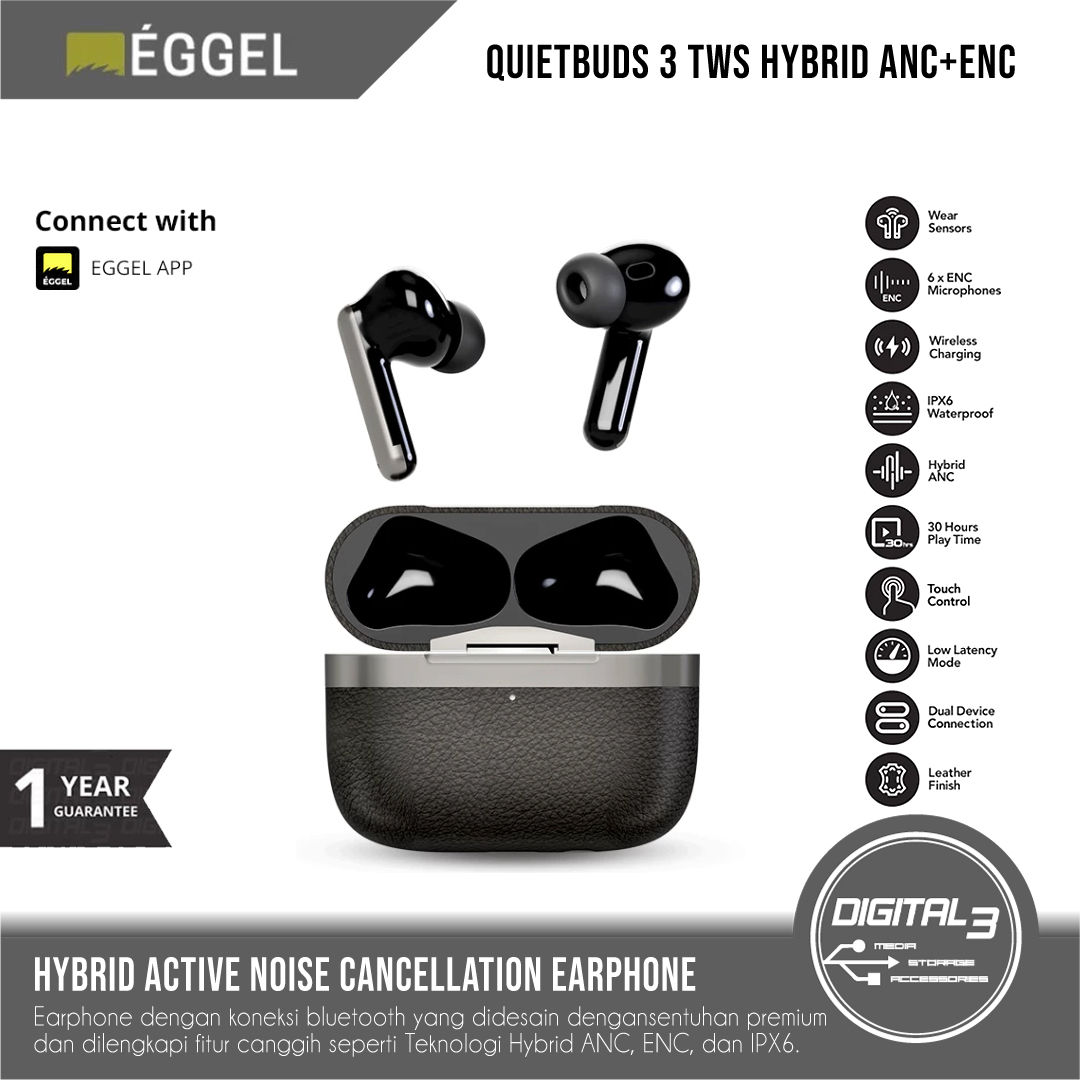 EGGEL QuietBuds 3 Hybrid ANC + ENC TWS Earphone IPX6 Low Latency