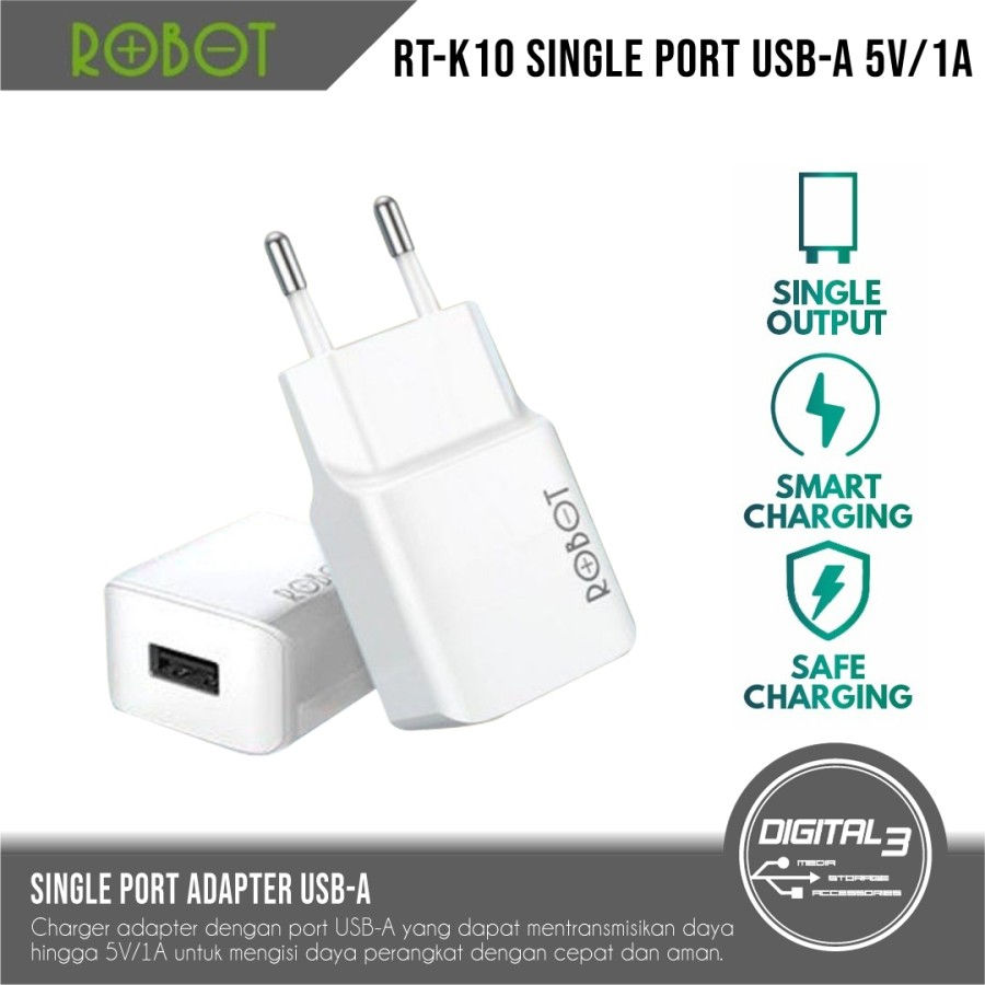 Robot Adapter RT-K10 Batok Charger 5V/1A Single Port USB-A Adaptor HP