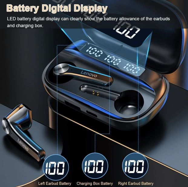 Thumbnail: Earphone True Wireless Earbuds TWS Lenovo QT81 Bluetooth Headset LED