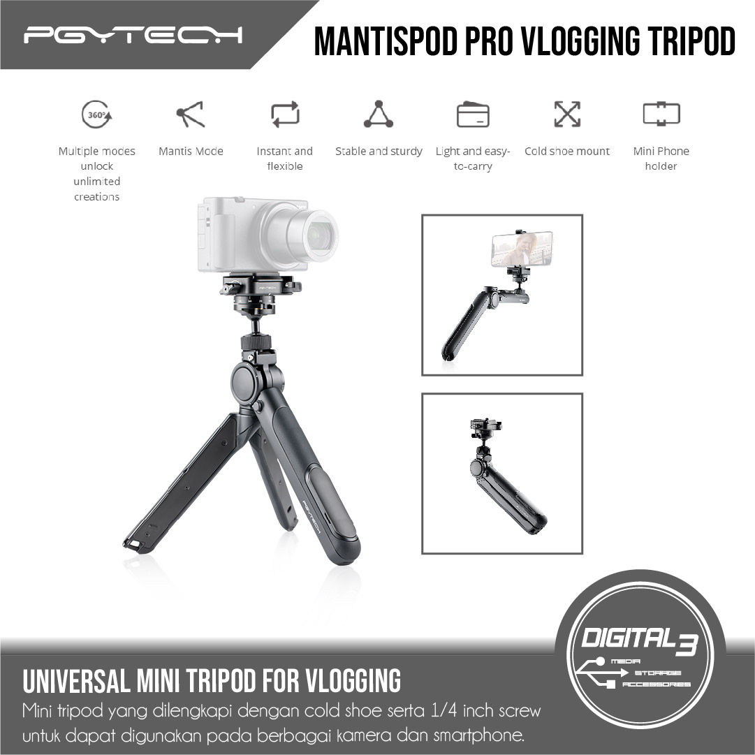 Pgytech Mantispod Pro Vlogging Tripod Selfie Stick DSLR Camera / Phone