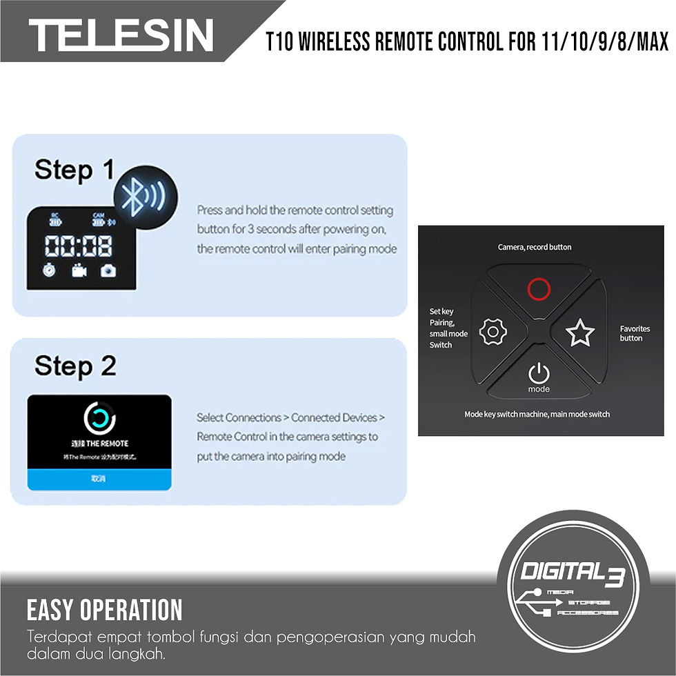 Thumbnail: Telesin T10 Wireless Remote Control Remot GoPro Hero 9 10 11 Max HP