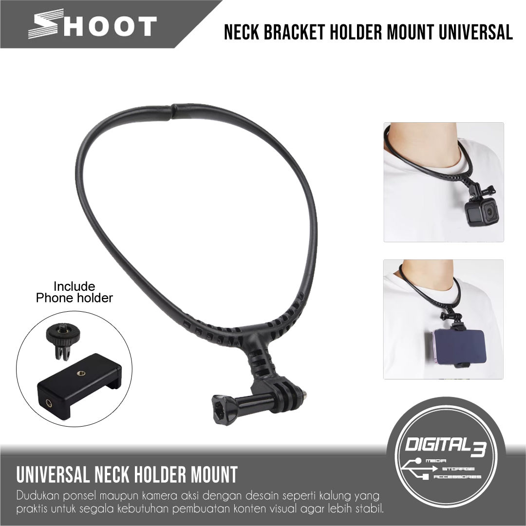 SHOOT XT-600 Neck Bracket POV Holder Mount Universal with Phone Holder Clip