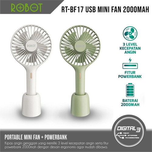 Mini Fan Rbt Robot RT-BF17 Mini Fan Portable Kipas Angin 2 in 1 Powerbank Genggam ...