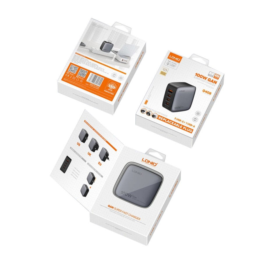 Thumbnail: LDNIO Q408 Charger Adapter GAN Multiport 3 USB-C + 1 USB-A Fast Charging 100W