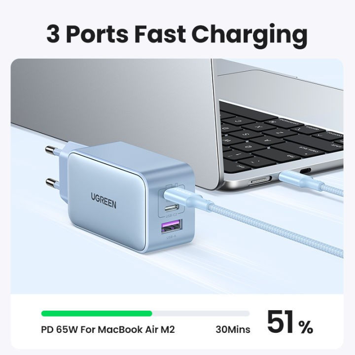 Thumbnail: UGREEN CD244 Wall Charger 65W Adapter 2 USB-C USB-A GAN Fast Charging