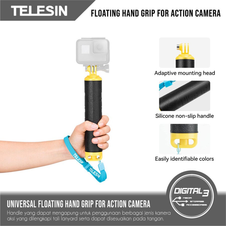 Telesin Floating Hand Grip Stick Monopod Rubber For GoPro Action Cam