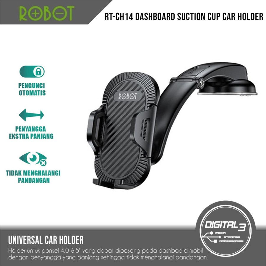 Robot RT-CH14 Car Phone Holder HP Mobil Otomatis Dashboard Suction Cup
