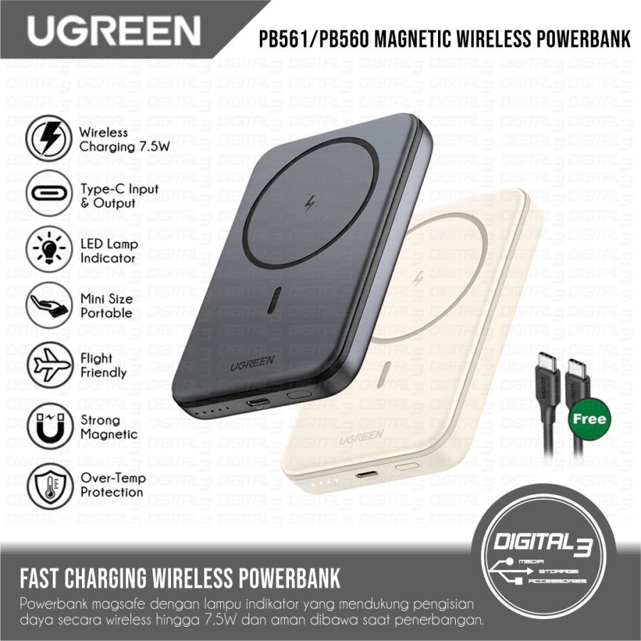 UGREEN PB560 PB561 Mini Powerbank Magsafe 5000mAh 10.000mAh Magnetic 7.5W