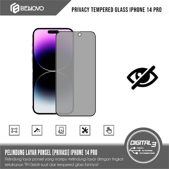 Benovo Privacy Tempered Glass IPhone 14 Pro Screen Guard Anti Spy