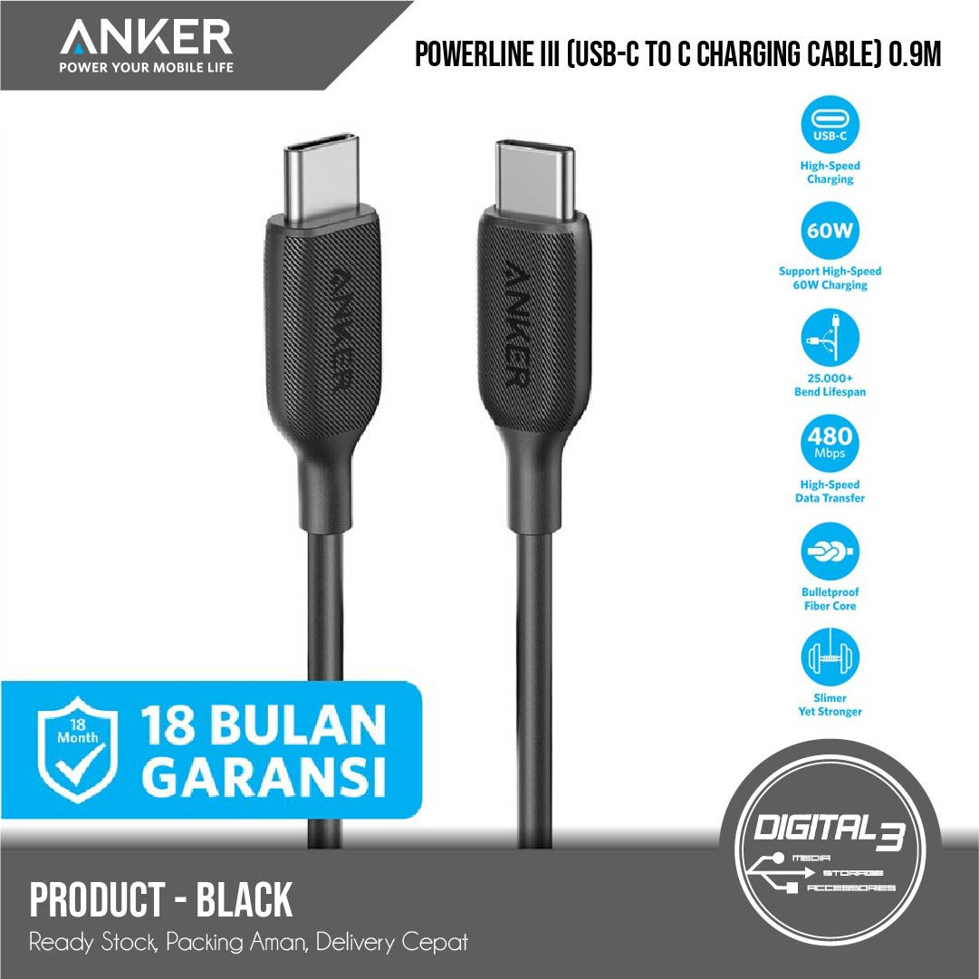 Anker Powerline III USB-C to USB C Cable Type C Kabel Data 0.9M A8852