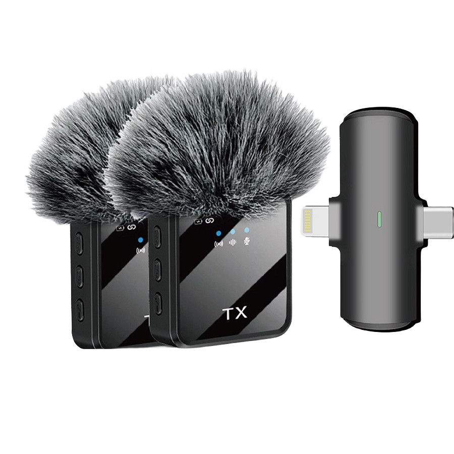 Thumbnail: Microphone 2in1 Wireless Lavalier F15 USB C + Lightning Mic for Phone Android Ip