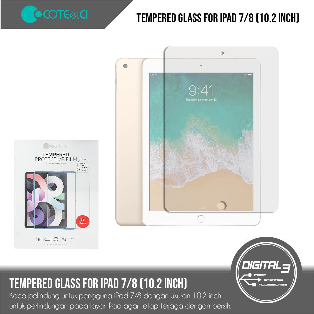 COTEetCI Premium Tempered Glass Clear 9H IPAD 7 / 8 10.2" 10.2 inch