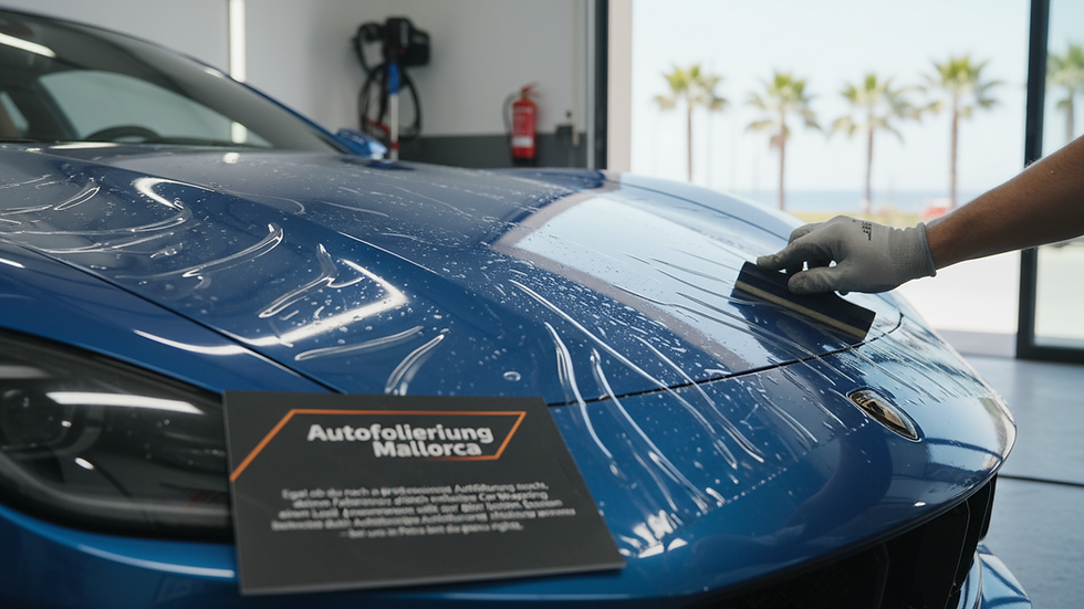 Nahaufnahme einer transparenten Lackschutzfolie auf der Motorhaube eines Autos