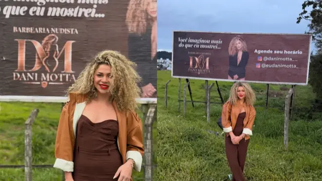 Dona de barbearia nudista que viralizou em Florianópolis instala outdoor na BR-101 em São José