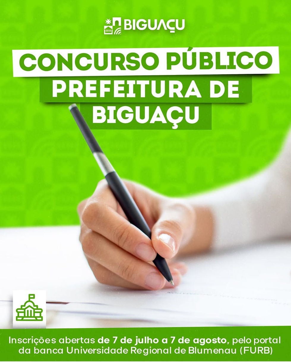A Prefeitura de Biguaçu, por meio da Secretaria Municipal de Administração, anuncia o lançamento de um novo concurso público para diversas áreas.