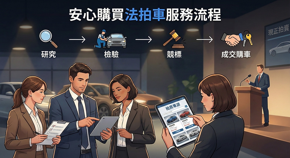 購買法拍車流程的示意圖