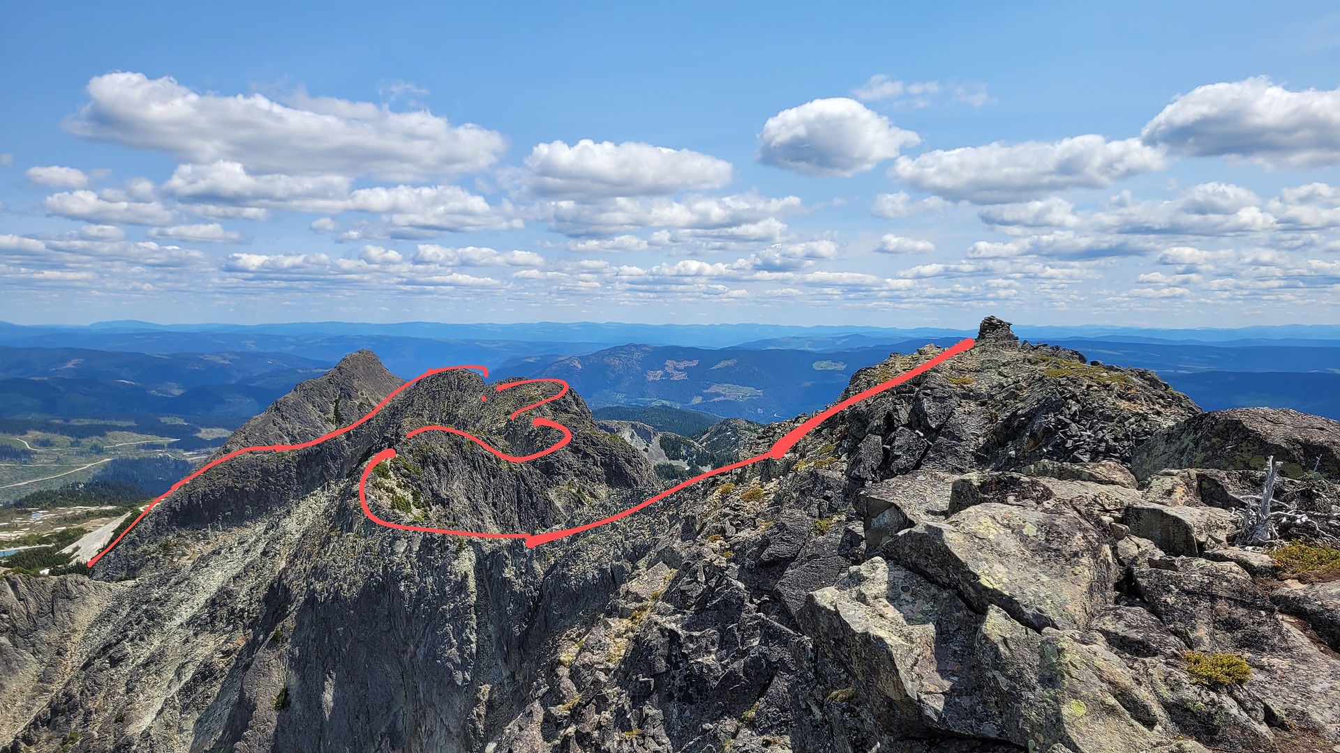 Jim Kelly far back, ridge route in red