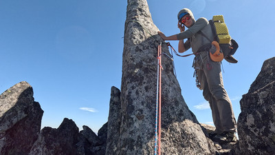 Rappelling off the horn