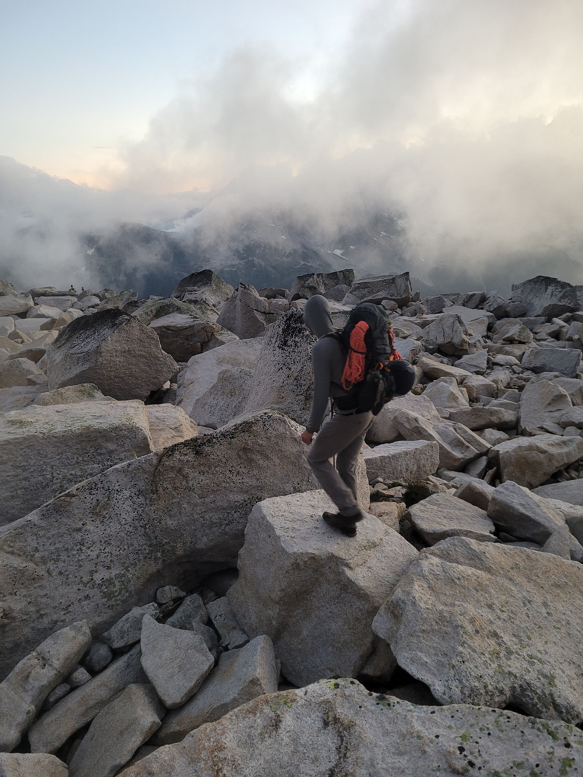 Boulder hopping towards West Ridge