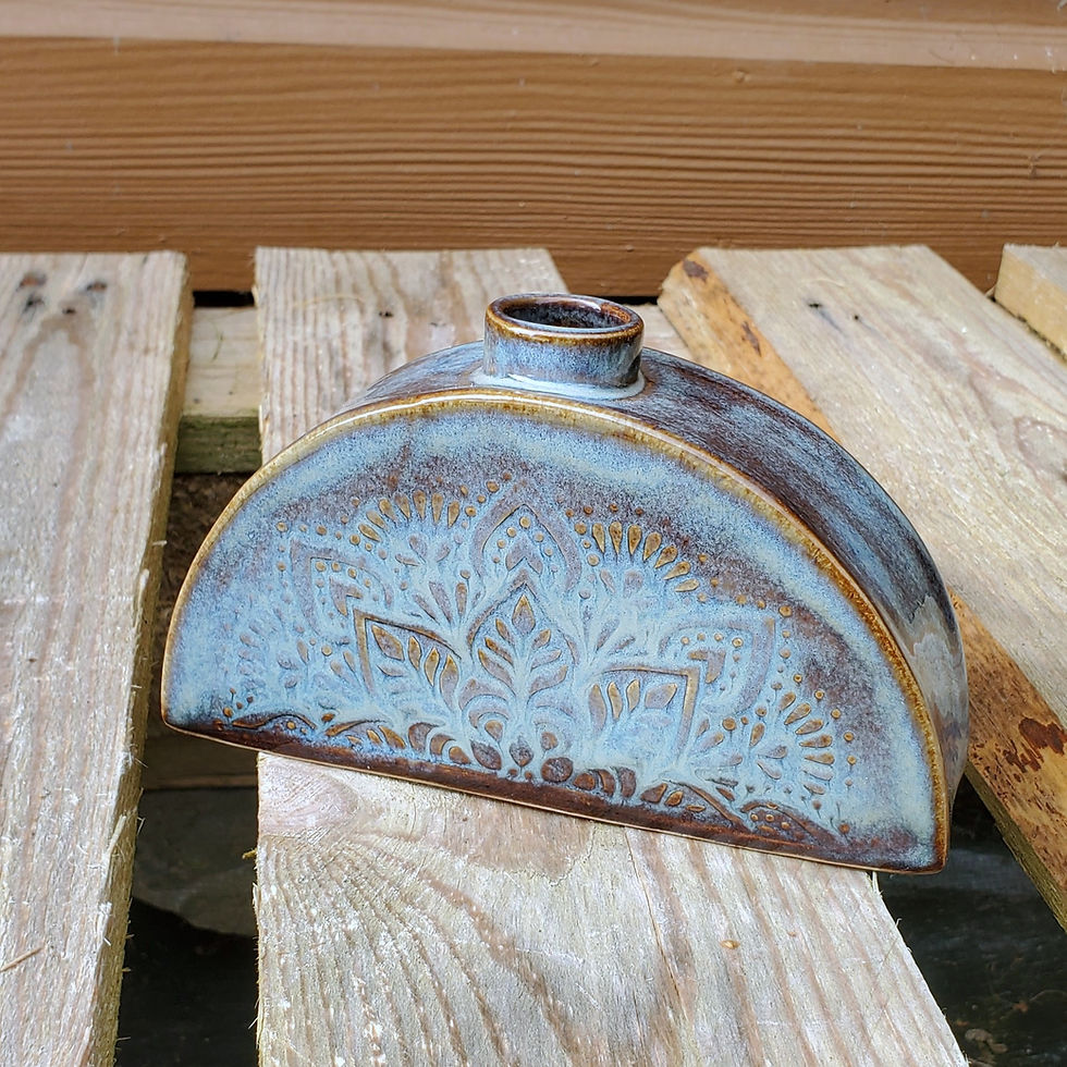 Thumbnail: Handmade Rustic Blue Mandala Bud Vase & Ring Dish Set