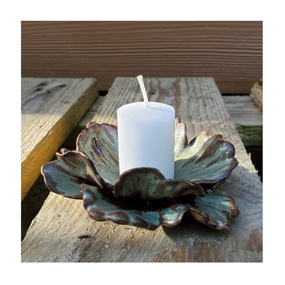 Thumbnail: Handmade Ceramic Candle Holder in Matte Brown & Green