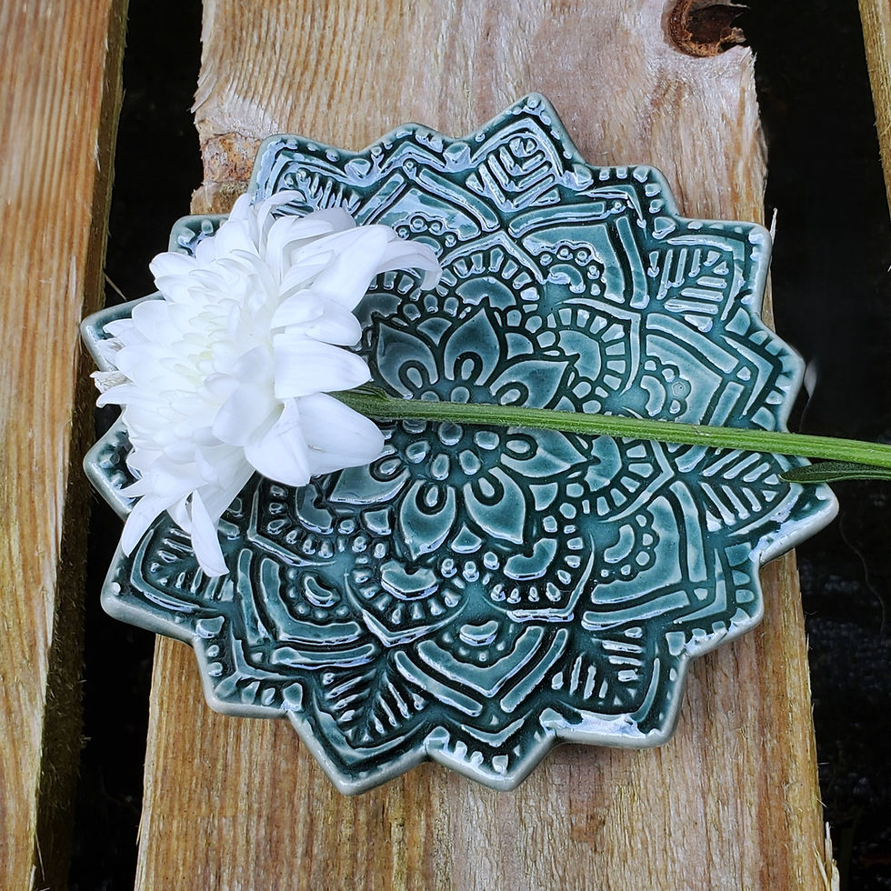 Thumbnail: Handmade Emerald Green Mandala Bud Vase & Ring Dish Set