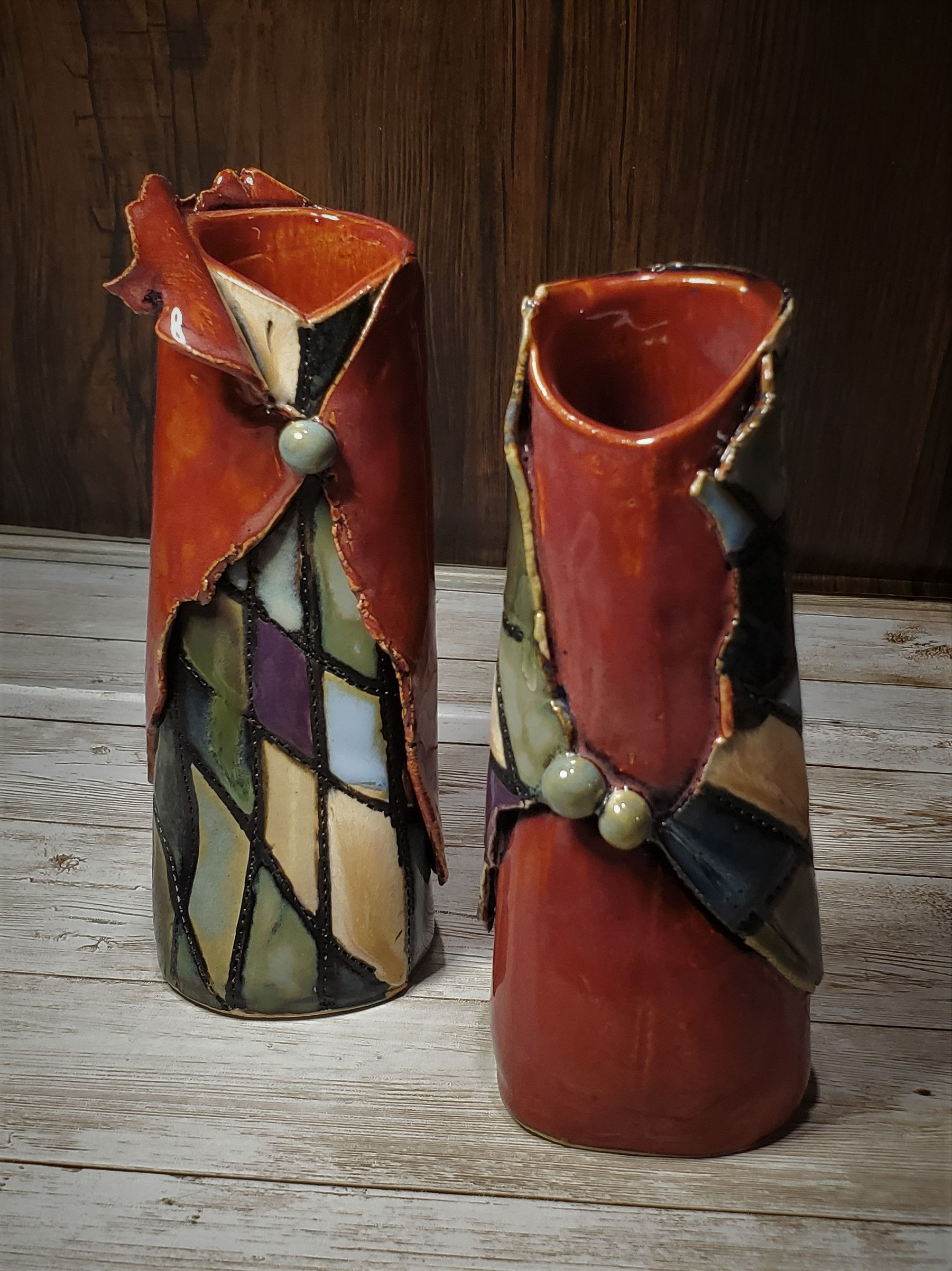 Handmade Harlequin Art Bud Vases - set of 2