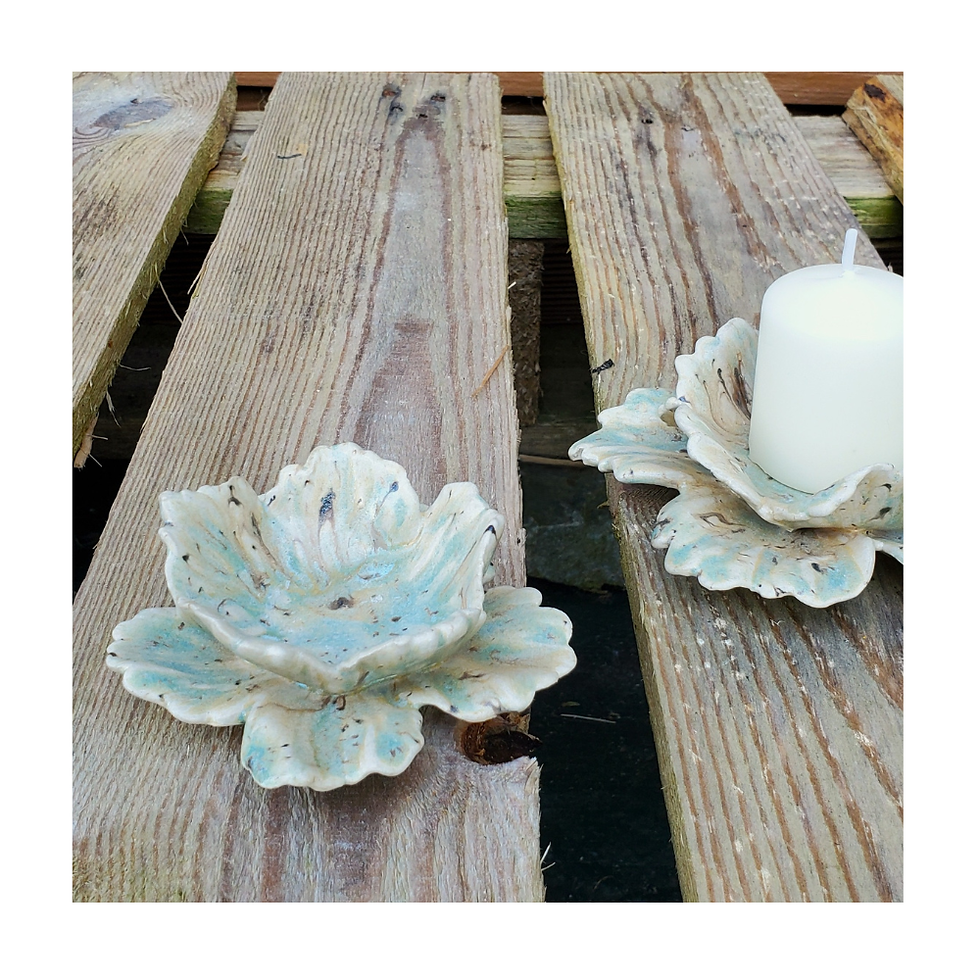 Thumbnail: Set of 2 Handmade Cermic Candle Holders in Sandstone & Norse Blue