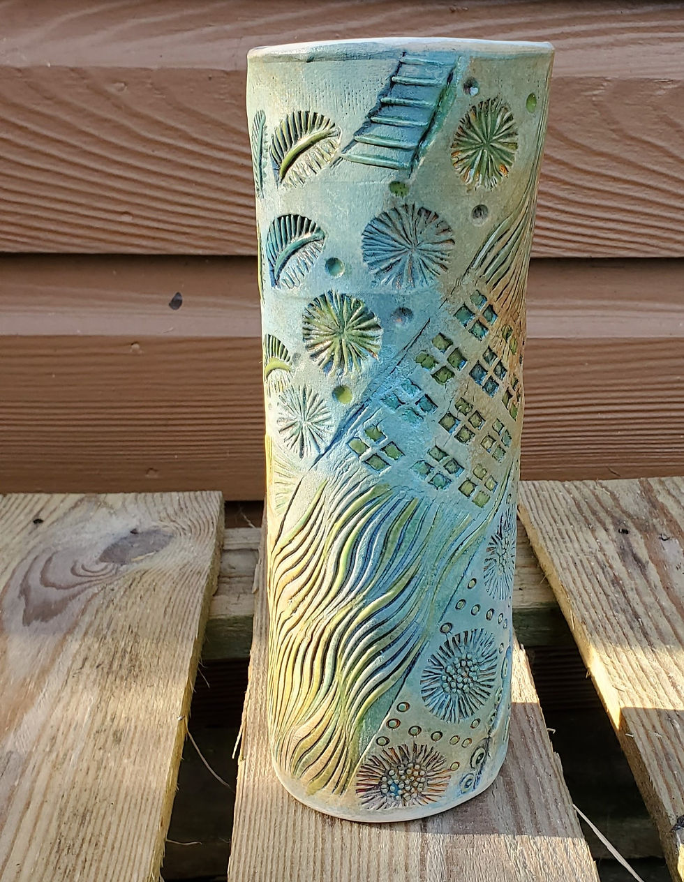 Thumbnail: Handmade Textured Ceramic Vase in a soft toned palette – Sunset Breeze