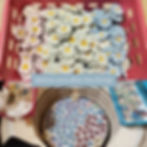 Basket of flowers before being fired and a kiln shot after the firing is completed.